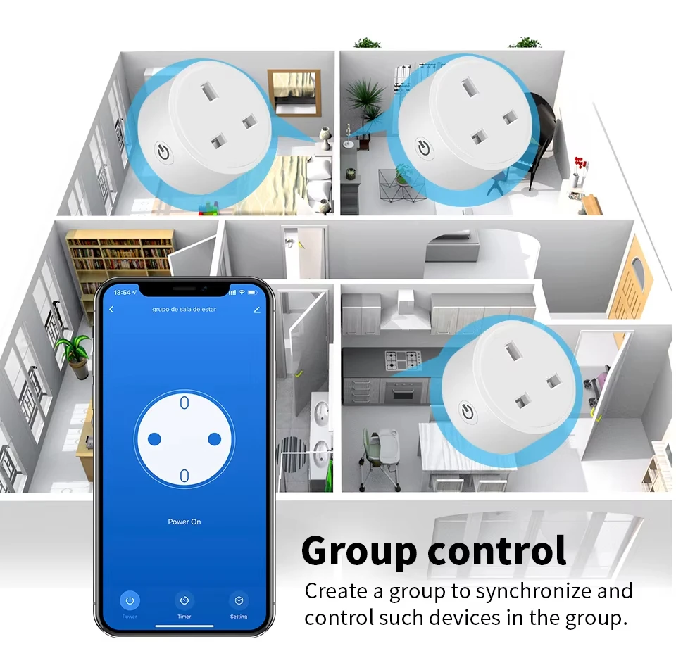 Tuya Smart Socket WiFi 20A  UK Plug Home Alexa Voice Control With Energy Monitering Timer Function Power Outlet Set 3-pin