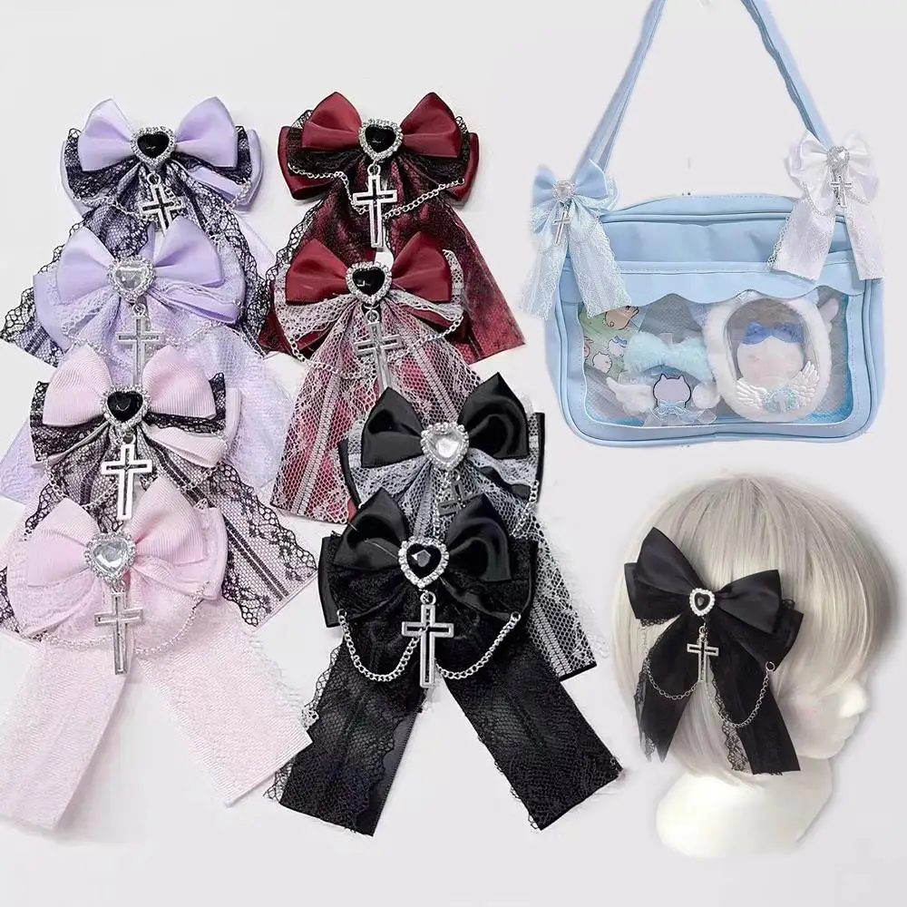 Exquisitos accesorios góticos para el cabello para niña, pinza para el pelo de cola de caballo de encaje japonés Lolita Y2K, pinzas para el pelo con lazo, horquillas, decoración de bolso Ita