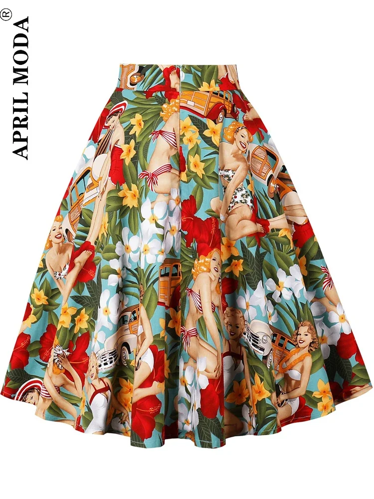 1950s Vintage Swing Rockabilly Casual Dress Floral Print Cosplay Costume Elegant High Waist A Line Skater Ladies Runway Skirts