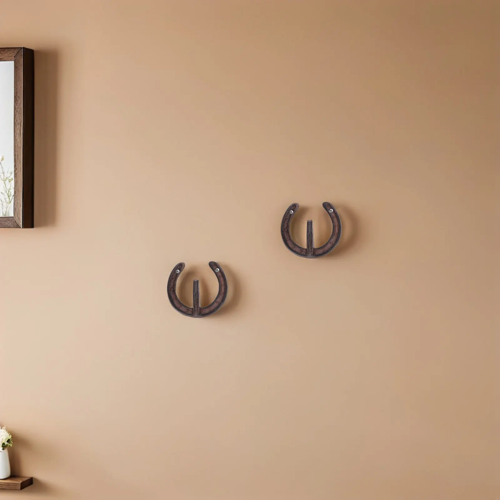 2Pcs Cast Iron Horseshoe Wall Hooks Rustic Heavy Duty Wall Mounted Hooks for Hanging Coats Hats Towels Kitchen Bathroom