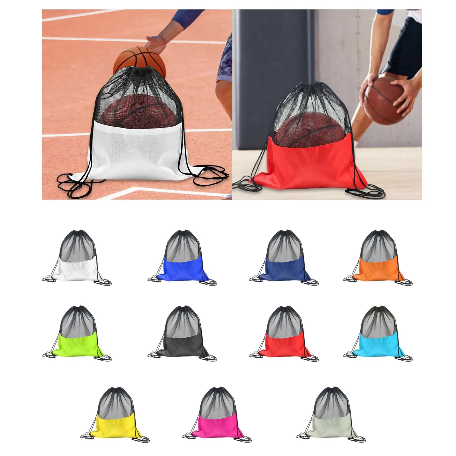 Basketball Mesh Ball Bag Drawstring Backpack Waterproof Oxford Cloth for Football Soccer Beach Swim