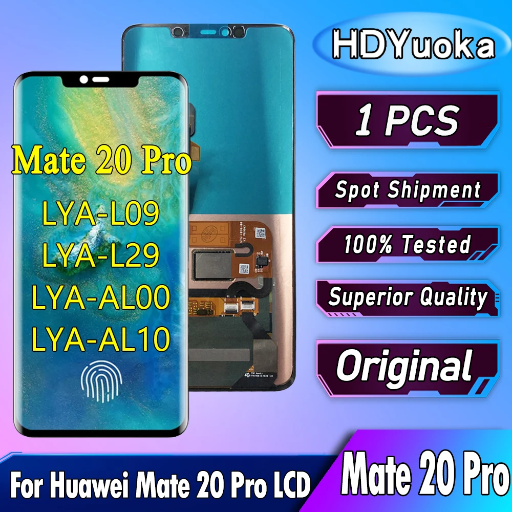6.39 Original Super AMOLED For Huawei Mate 20 Pro LCD Display Touch Screen Digitizer Assembly Repair LYA-L09 With Fingerprint