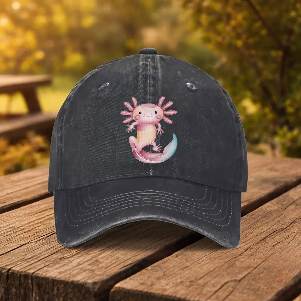 Cartoon Mexican Axolotl Print Baseball Cap, Unisex Fashion Duckbill Hat, Suitable for Outdoor Sports Fitness Travel And Outings,