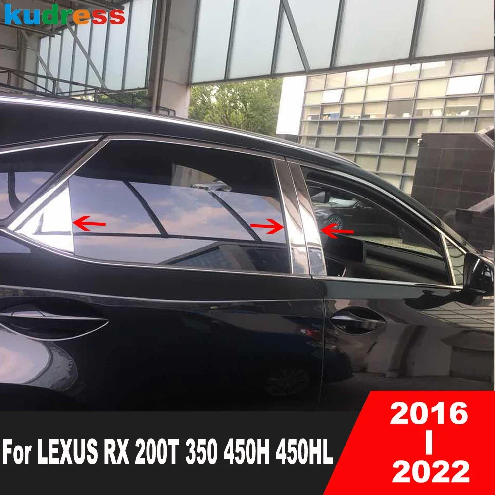 For LEXUS RX 200T 350 450H 450HL 2016-2021 2022 Stainless Steel Car Window Center Pillar Post Cover Trim Exterior Accessories