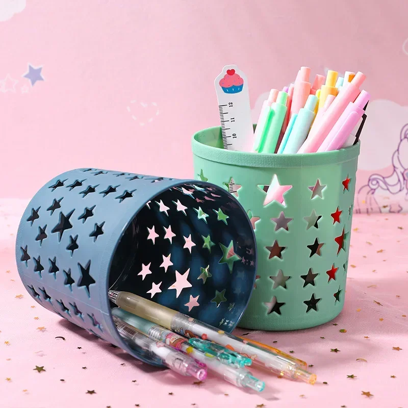Creative Hollow Stars Pen Pencil Brush Storage Container Desk Organizer Plastic Stationery Office Supplies