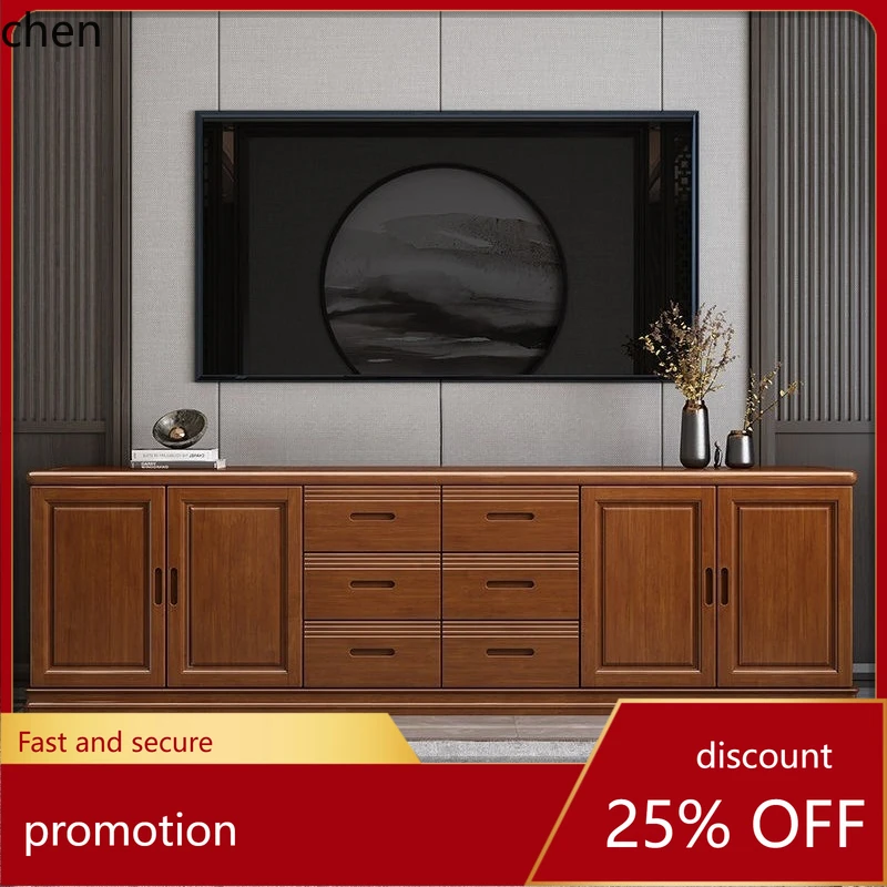 HT TV Cabinet and Coffee Table Set, Solid Wood, Modern Minimalist Living Room, Elevated TV Cabinet with Back