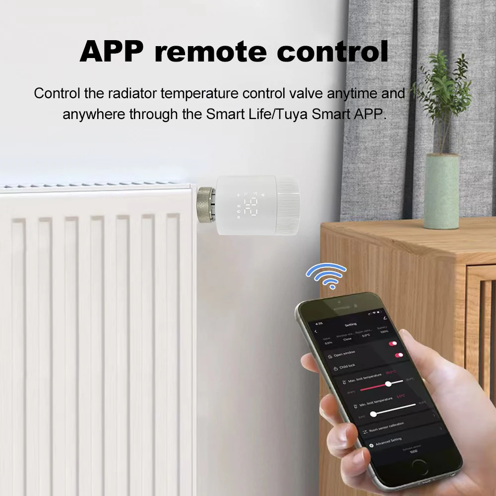 RKHK Tuya Smart Home WiFi Thermostatic Radiator Valve Head TRV Thermostat Temperature Controller Works With Alexa Google Home