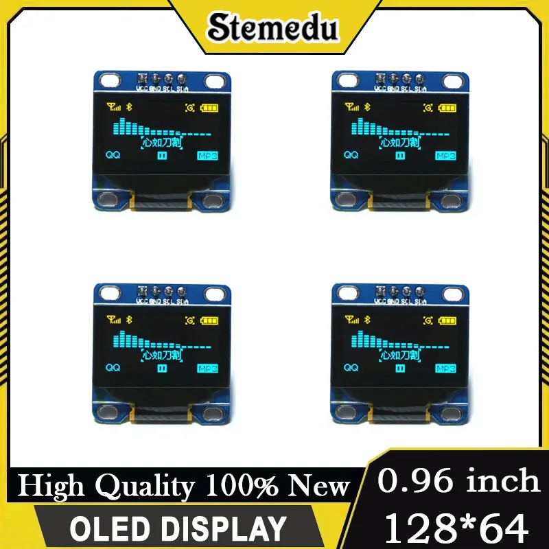 0.96'' OLED Display 128x64 I2C SSD1306 Blue/Yellow for Arduino Raspberry Pi ESP32 DIY Electronics 1/2/4/8pcs