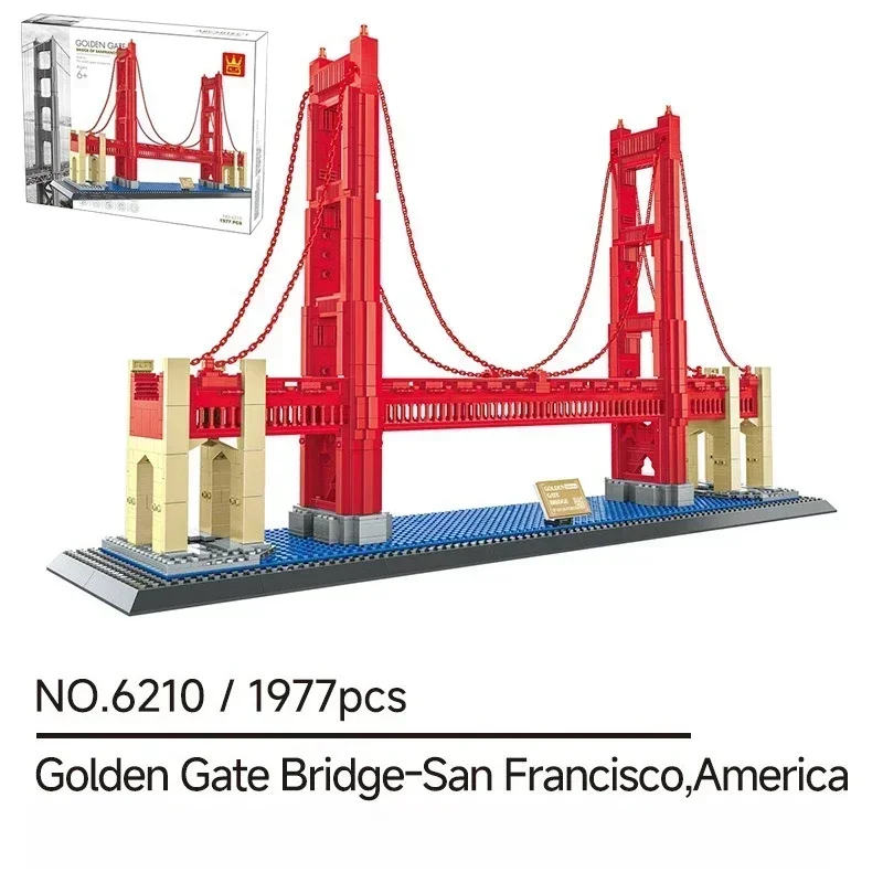 

1977PCS Creative Golden Bridg Of United States Building Blocks Architecture Construction Bricks Toy Gift For Adult Children