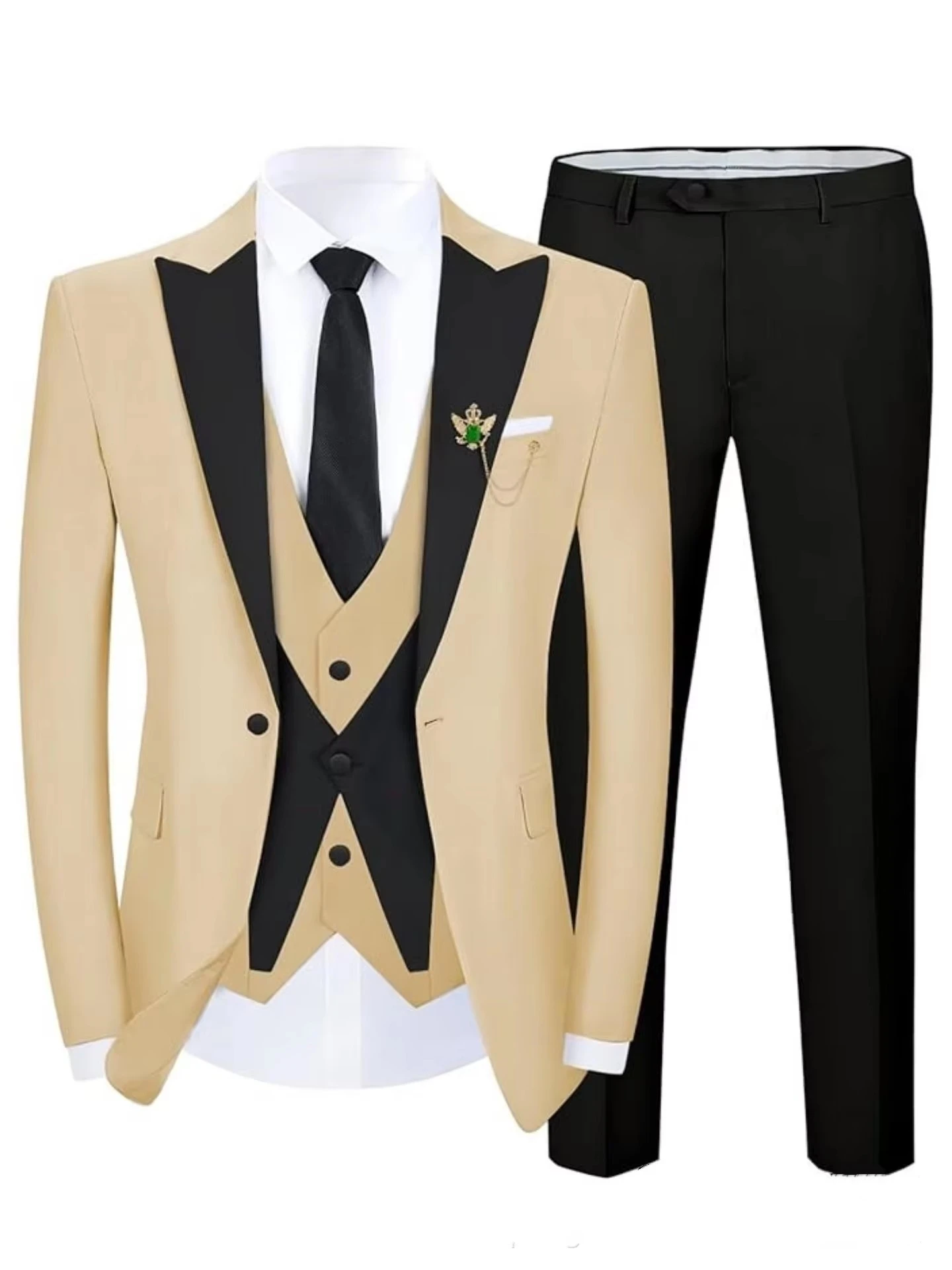 3 Piece Men's Formal Tuxedo Suits Peak Lapel Blazer Set for Prom Party Celebration Important Interviews Tailored Groom Tuxedos