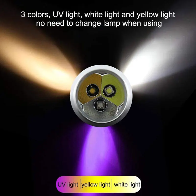 Especialista Jade Identificação Tocha, Ultravioleta Pedras Preciosas, Jóias Âmbar Detector de Dinheiro, 3LEDs, Branco, Amarelo, 365nm, Lanterna UV, 10W