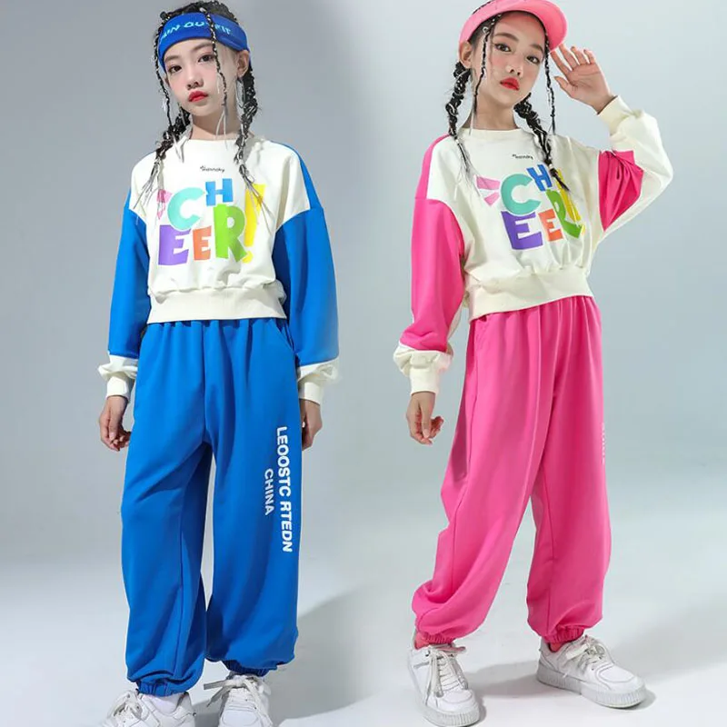 Boys Hip Hop Sweatshirt Joggers Pants Girls Street Dance Mini Skirts Children Sport Streetwear Clothes Sets Kids Jazz Costumes