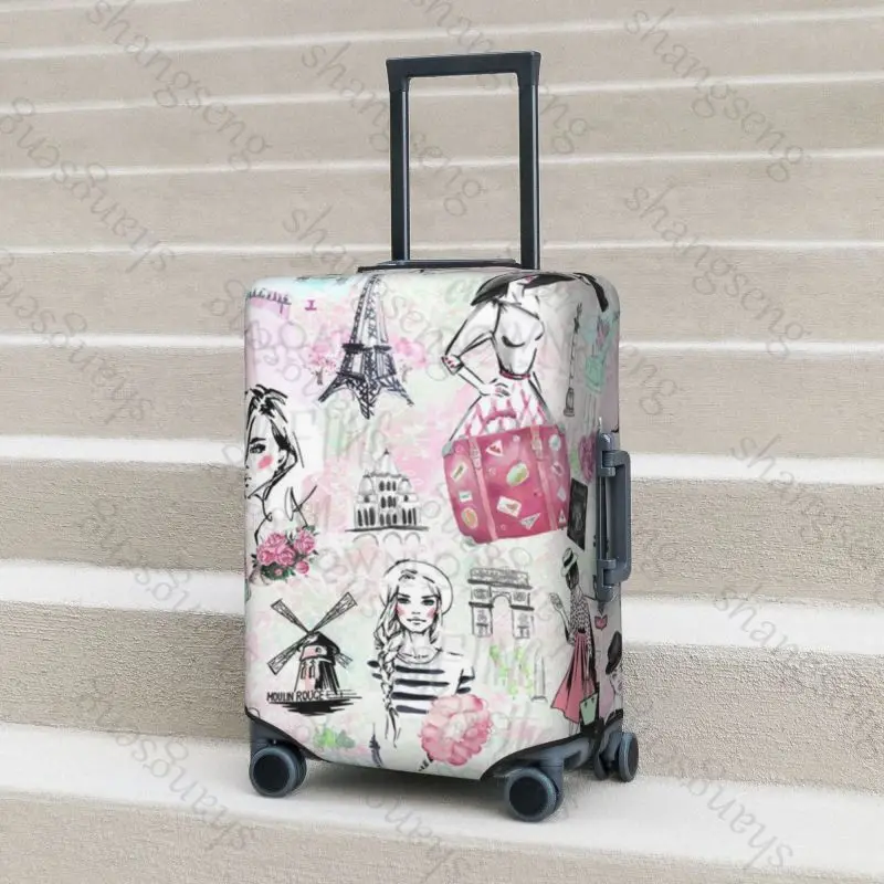 American Fashion Parisian Girl Travel suitcase protective case suitcase cover elastic protection washable Luggage cover,18-32 in