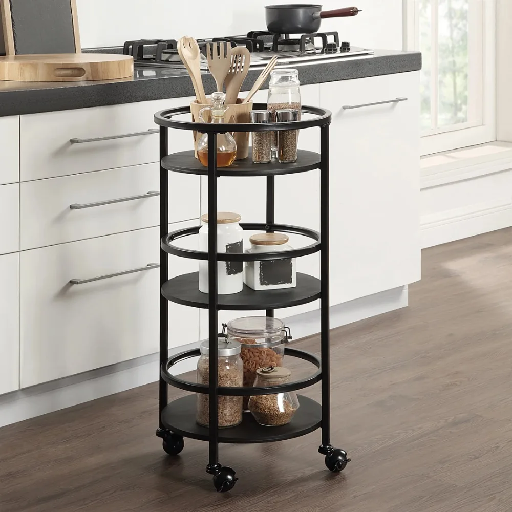 

32" Premium 3-Tier Kitchen Storage Cart, Rotating Design, Maximize Space, Sleek Black Finish - Perfect for Organized Cooking