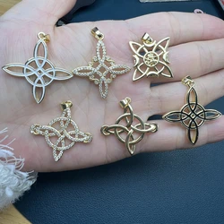 Fashion Metal Zircon Geometric Flower Pendants Charm For Women Jewelry Making Necklace Accessories