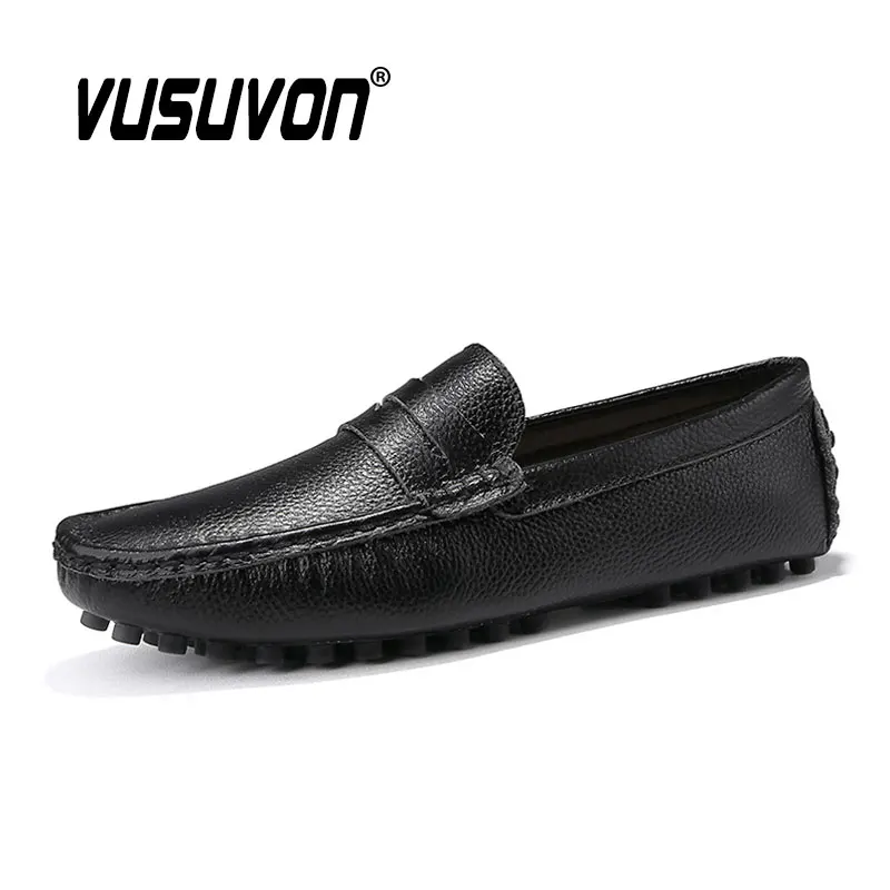 Genuine Leather Men Shoes Casual Italian Penny Loafers Students Breathable Office Fashion Slip On Driving Flats Plus Size 39-48