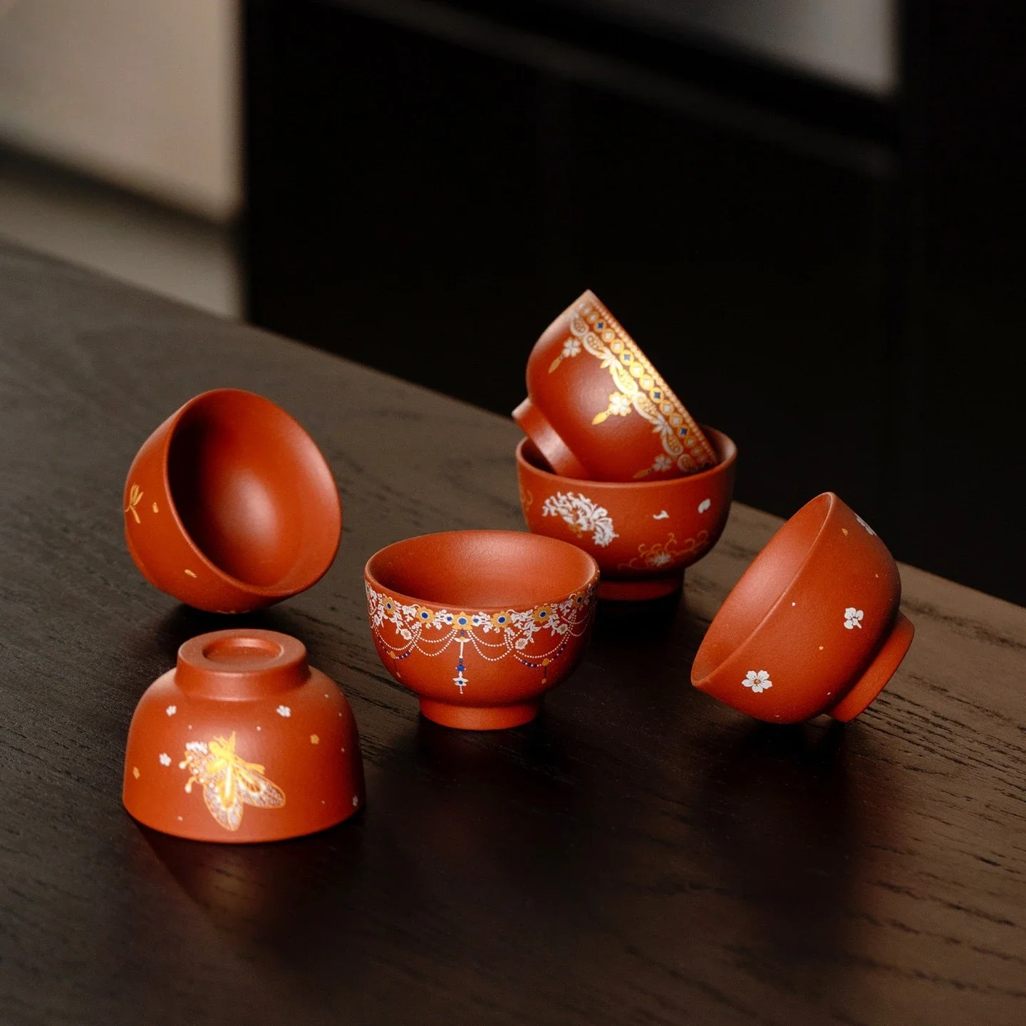 2Pcs 55ML Raw Ore Cinnabar Mud Purple Sand Teacup National Bronzing TeaCup Kung Fu TeaSet Household Tea Drinking Round Mouth Cup