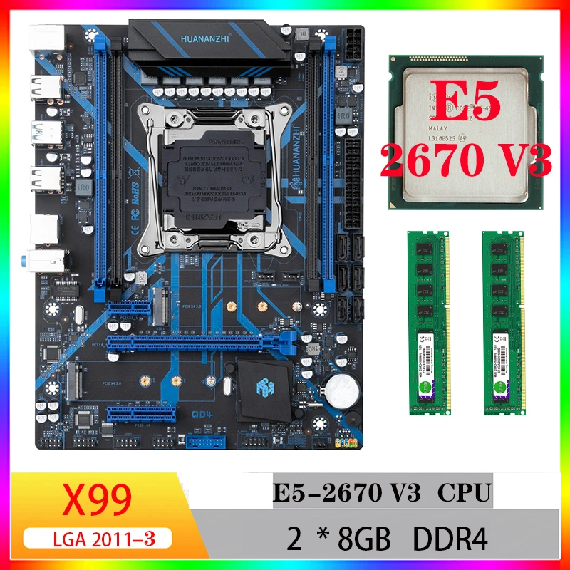 x99 xeon e5 2670 v3 motherboard huananzhi QD4 kit 2011 motherboards 2670v3 cpu combo set computer gamer for pc gaming