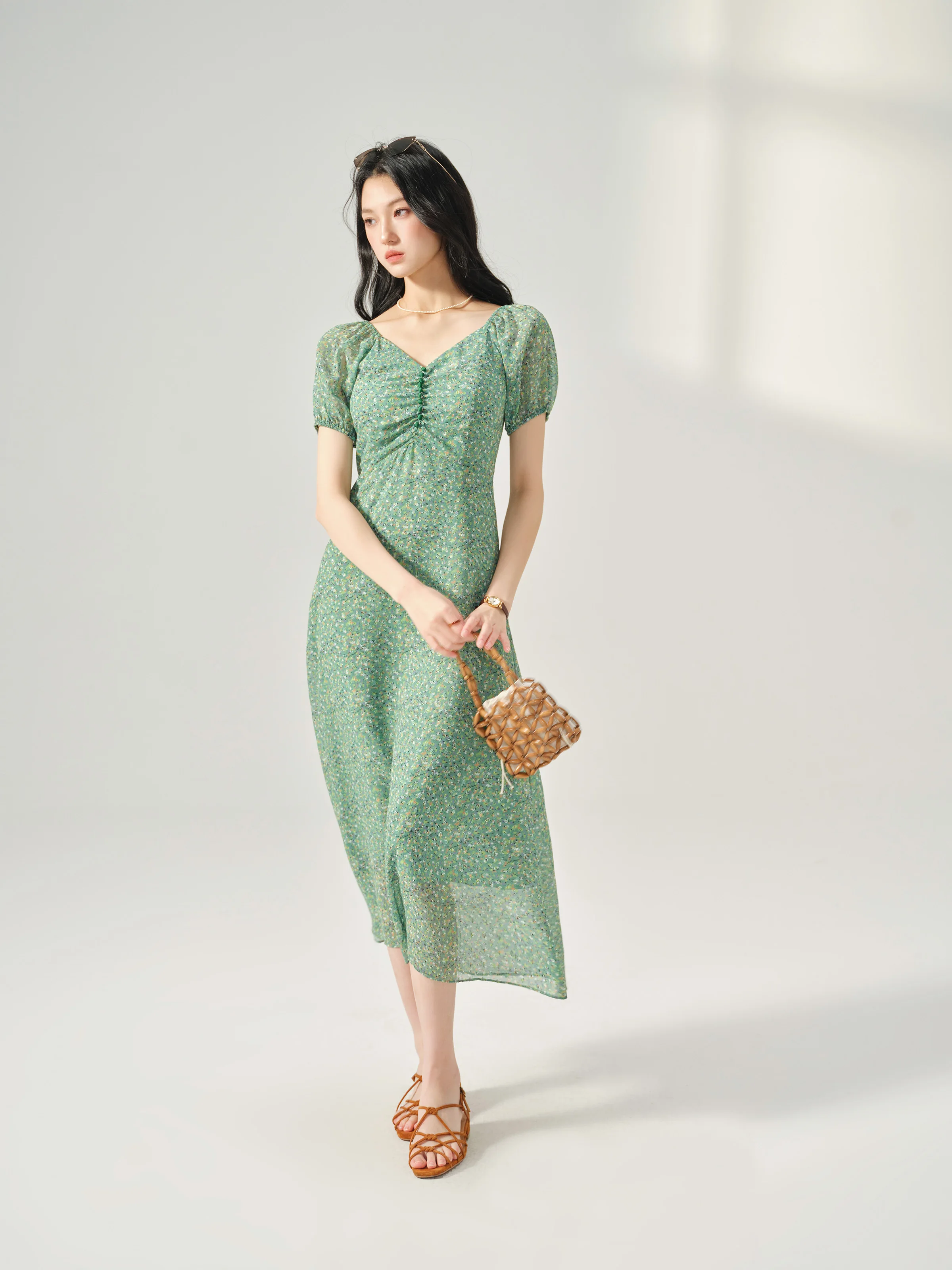 Floral Chiffon Maxi Dress for Women - V-Neck A-Line Summer Dress