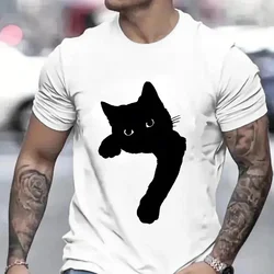 Funny Black Cat Men T-shirt Summer Harajuku Fashion Male Breathable Aesthetic Oversized Clothing Ulzzang Tees Graphic Y2k Tops