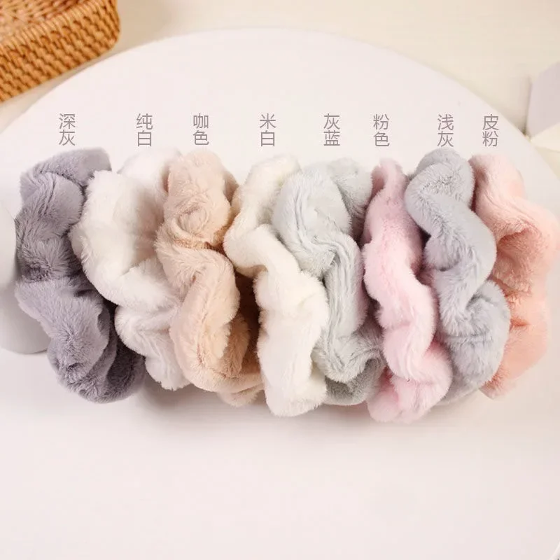 Solid Soft Plush Wide Hair Band For Women Girls Ponytail Holder Hair Tie Fluffy Rubber Band Scrunchie Fashion Hair Accessories