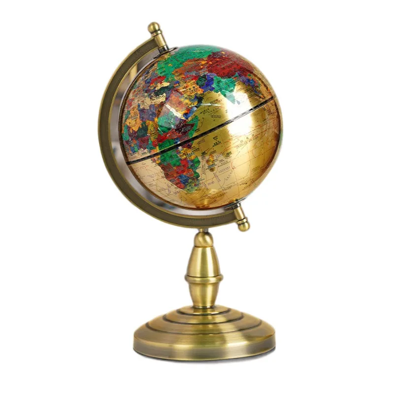 15cm Vintage Antique Golden World Globe Educational Learning Tool For Kids Students Study Room Office Home Tabletop Decor Lucky