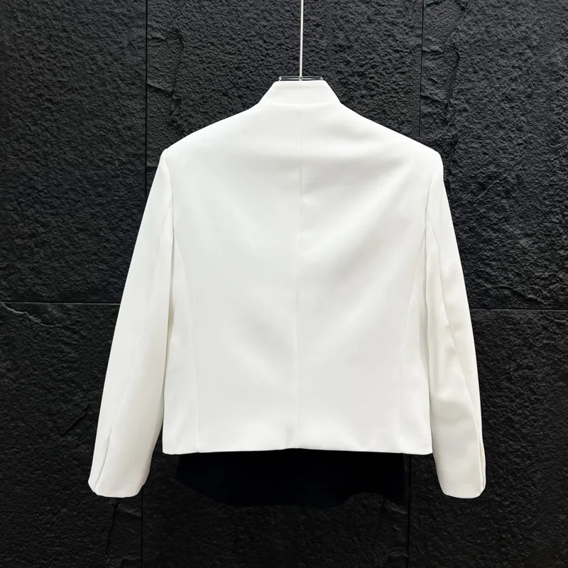 WVGA Spring Autumn New Men Patchwork Deconstructed Design Stand-up Collar Jacket Light Luxury Metal Leather Buckles Coats W25569