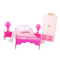 4Pcs 1:6 1:12 Dollhouse Bedroom Model Bed Wardrobe Table Lamp Model for DIY