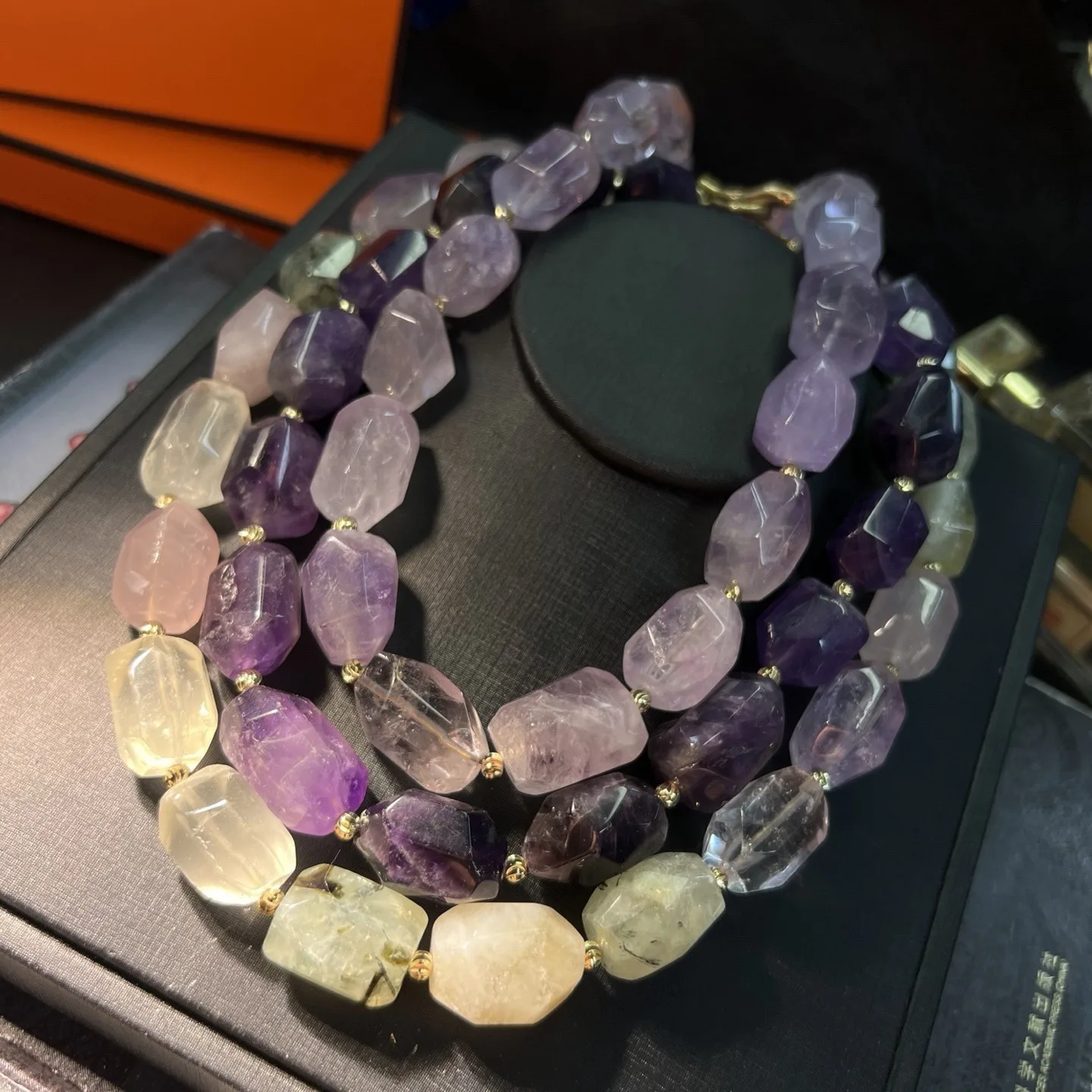 

Amethyst Prehnite Rose quartz nuggets faceted barouqe necklace