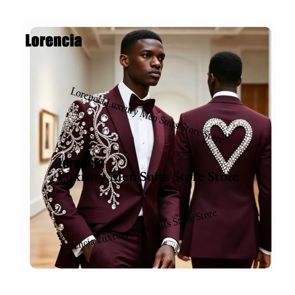 Customized Sparkly Sequin Men Suit Simple Rhinestones Jewelry Wedding Tuxedo Slim Gorgeous hombre 2 Pieces Set Groom Male Blazer