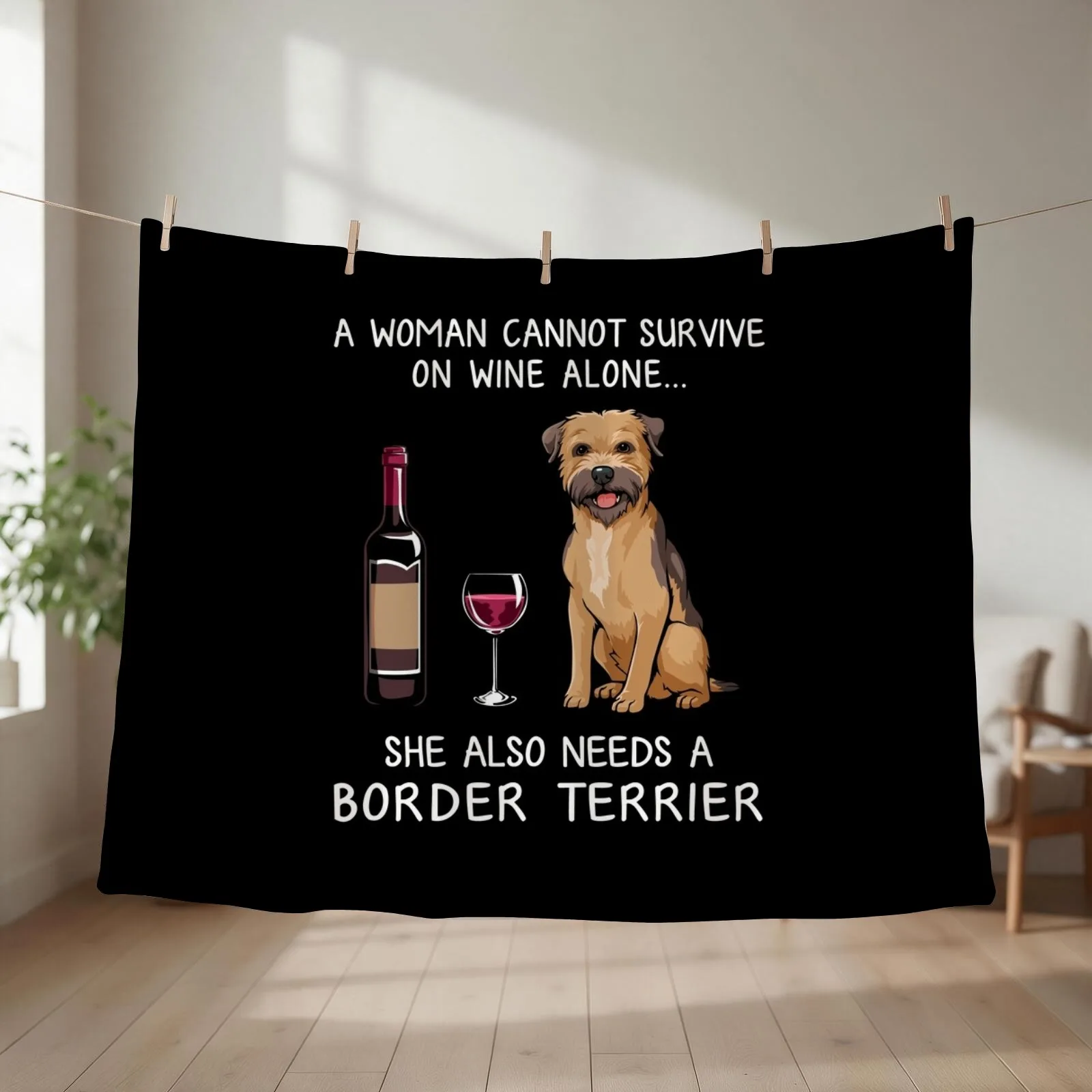 Border Terrier and wine Funny dog Throw Blanket Decorative Sofas Kid'S Bed covers Bed Fashionable Blankets