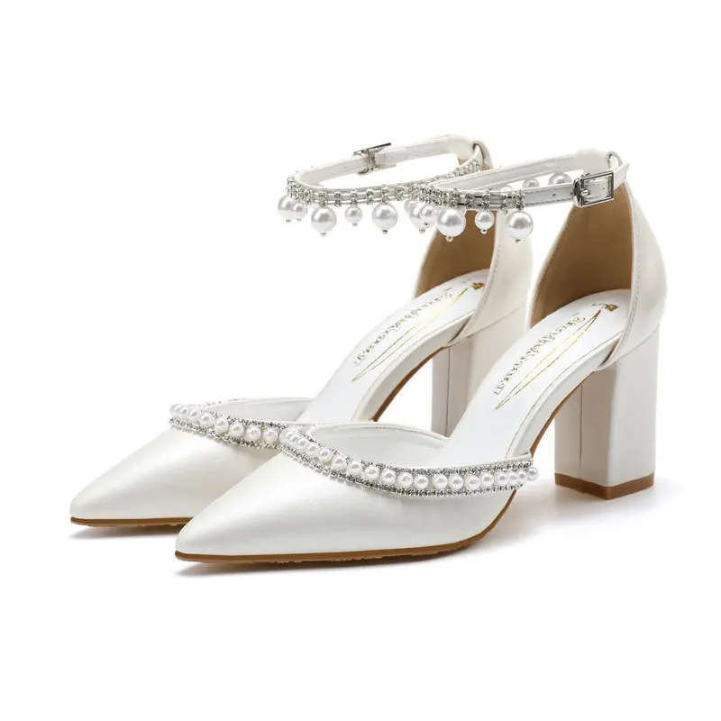 Pointed High Heels Thick Heel Sexy Pearl European and American Foreign Trade Large Size Women's Shoes image 5