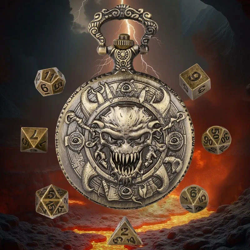 DND Dice Jewelry with Watch Case Retro Skull Eye Magic Watch Case Dice Board Game