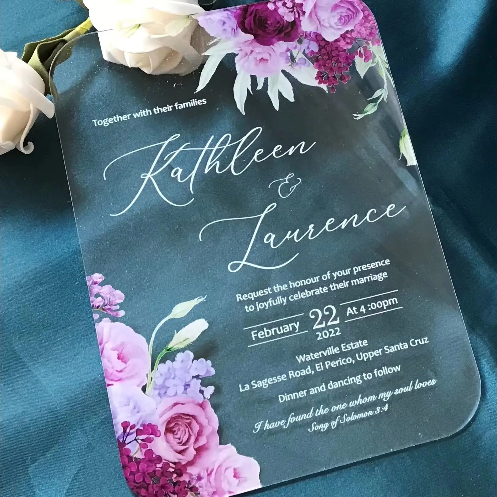 

10pcs Custom Acrylic Wedding Invitation,Purple Rose Invite,Quinceanera Invitation,Transparent Card for Party Gift Decoration