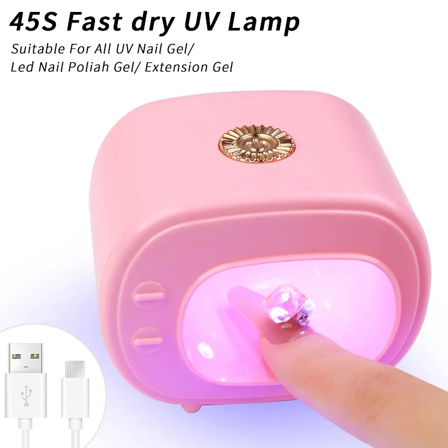 1Pc UV-Lamp Voor Gel Nagels Mini Tv Manicure Ei Thuis Nagelstudio Geen Zwarte Hand Usb-Kabel Snel Drogen 45S Nagellamp Draagbaar