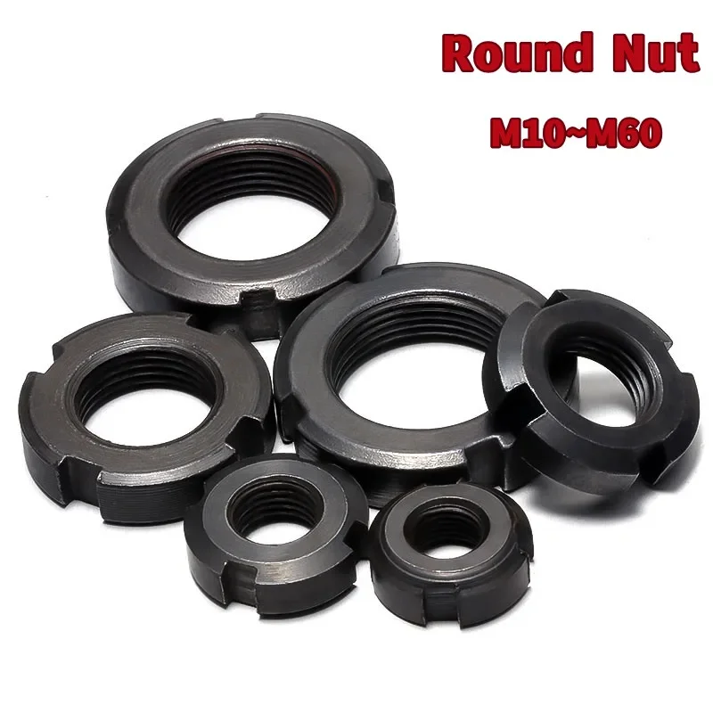

1pcs M10 M12 M14 M16 M18 M20 M22 M24 M25 M27 M30 M33 M35~M60 Carbon Steel Round Nut Slotted/Stop/Four Groove Nut DIN981 GB812