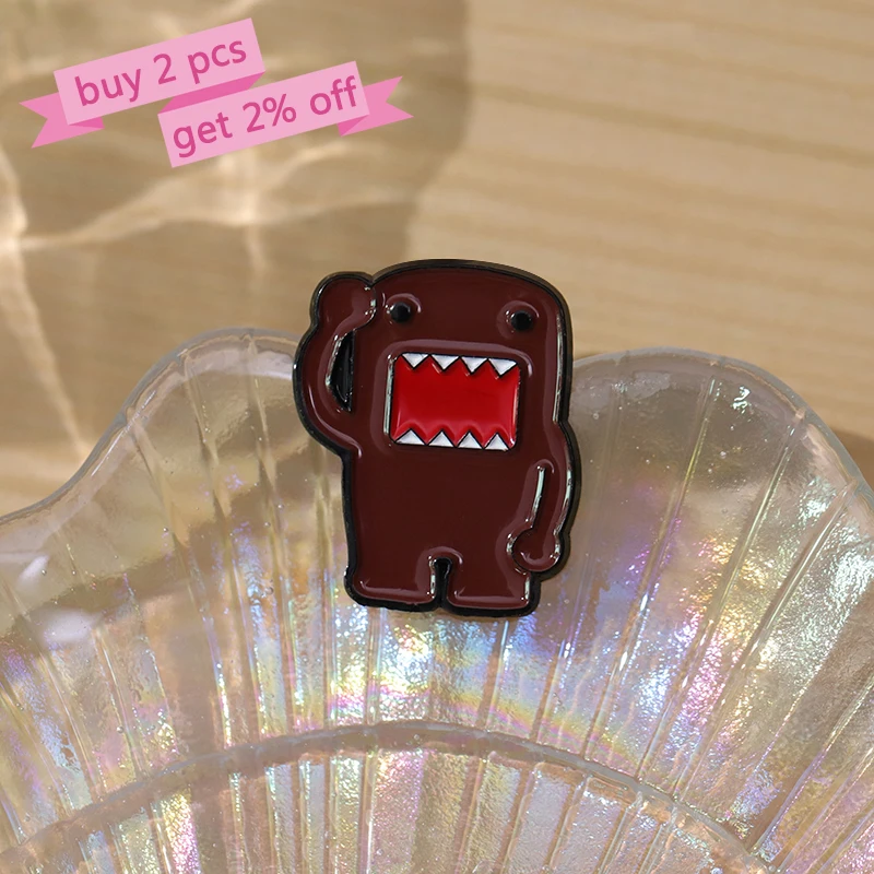 Cute Domo Kun Enamel Pins Custom TV Endorsement Kawaii Mascot Brooches Lapel Badges Cartoon Funny Jewelry Gift for Kids Friends