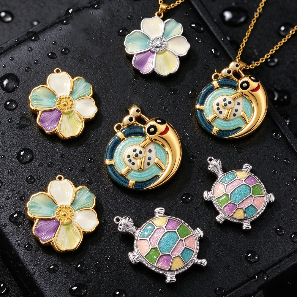 2pcs Stainless Steel Colourful Enamel Sea Turtle Pendants Charms For DIY Necklaces Earrings Jewelry Making Accessories Findings
