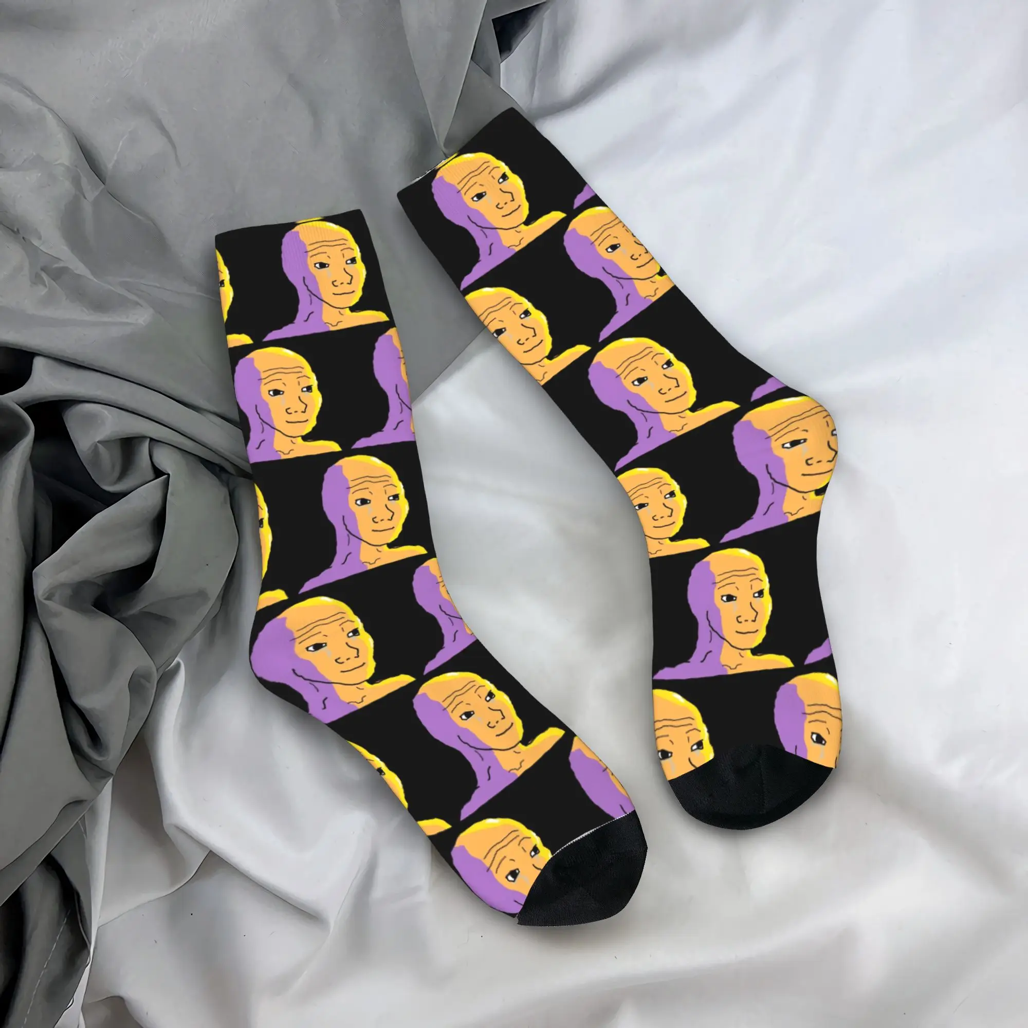 Retro Wojak Sunset We're All Gonna Make It Basketball Socks  Polyester Crew Socks for Unisex Breathable