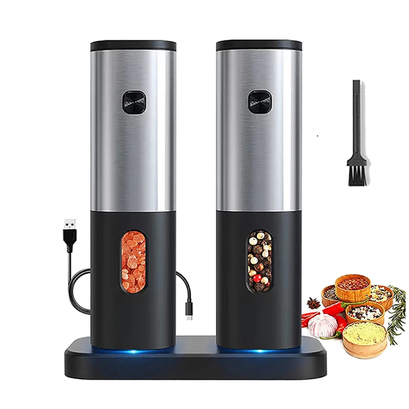 Electric Black Pepper Grinder, Automatic Adjustable Coarseness Salt and Pepper Mill Battery Operated Refillable Stainless Steel