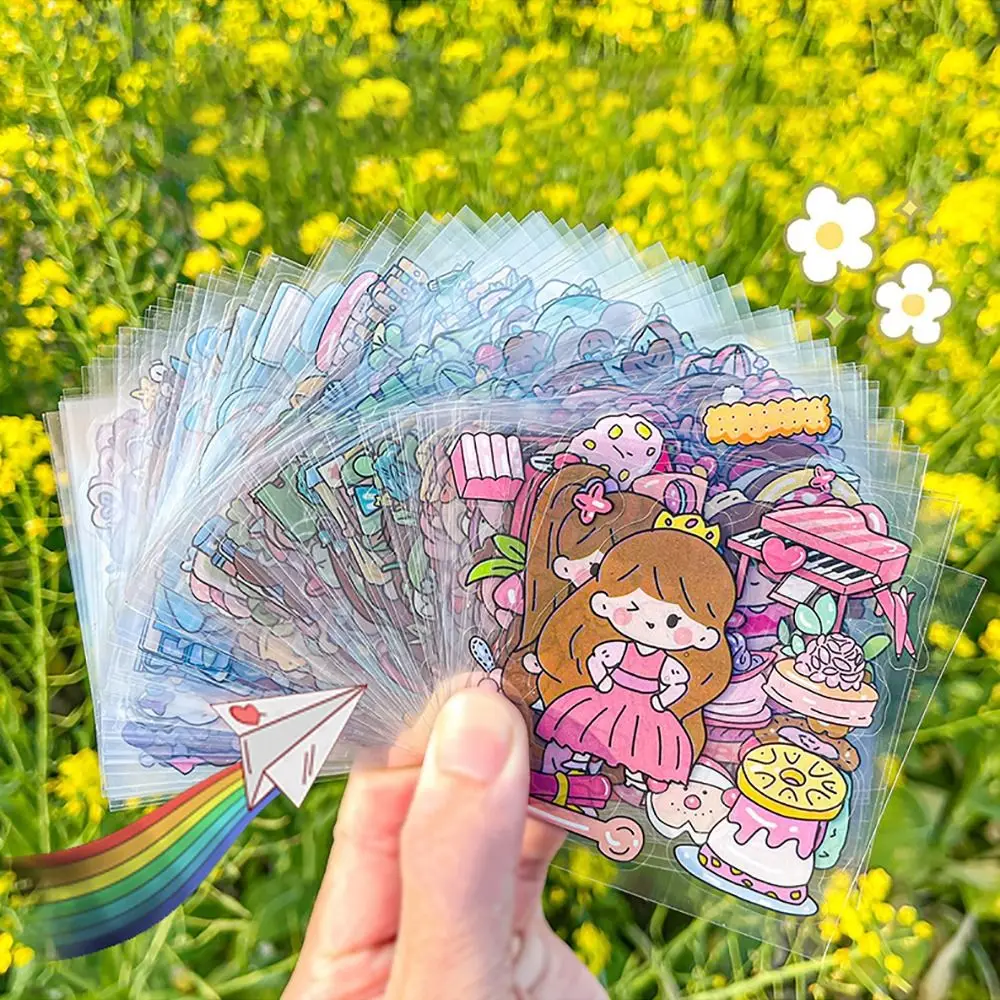 DIY 10/20/50Pcs Cute Cartoon Patterns PVC Stickers Transparent Waterproof Notebook Decoration DIY Scrapbook Decor