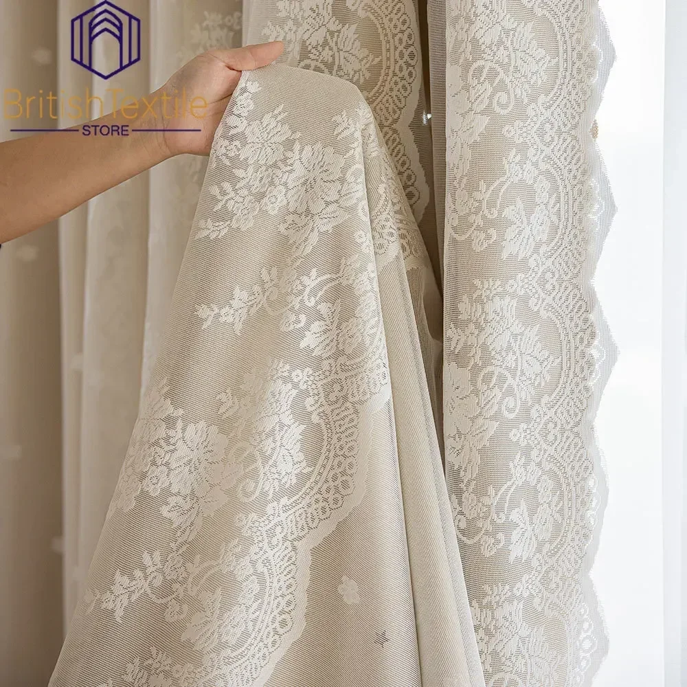 

Lace Curtains for Living Room Bedroom Hollow Star Window Screen Integrated French Retro Advanced Sense Princess Style Tulle
