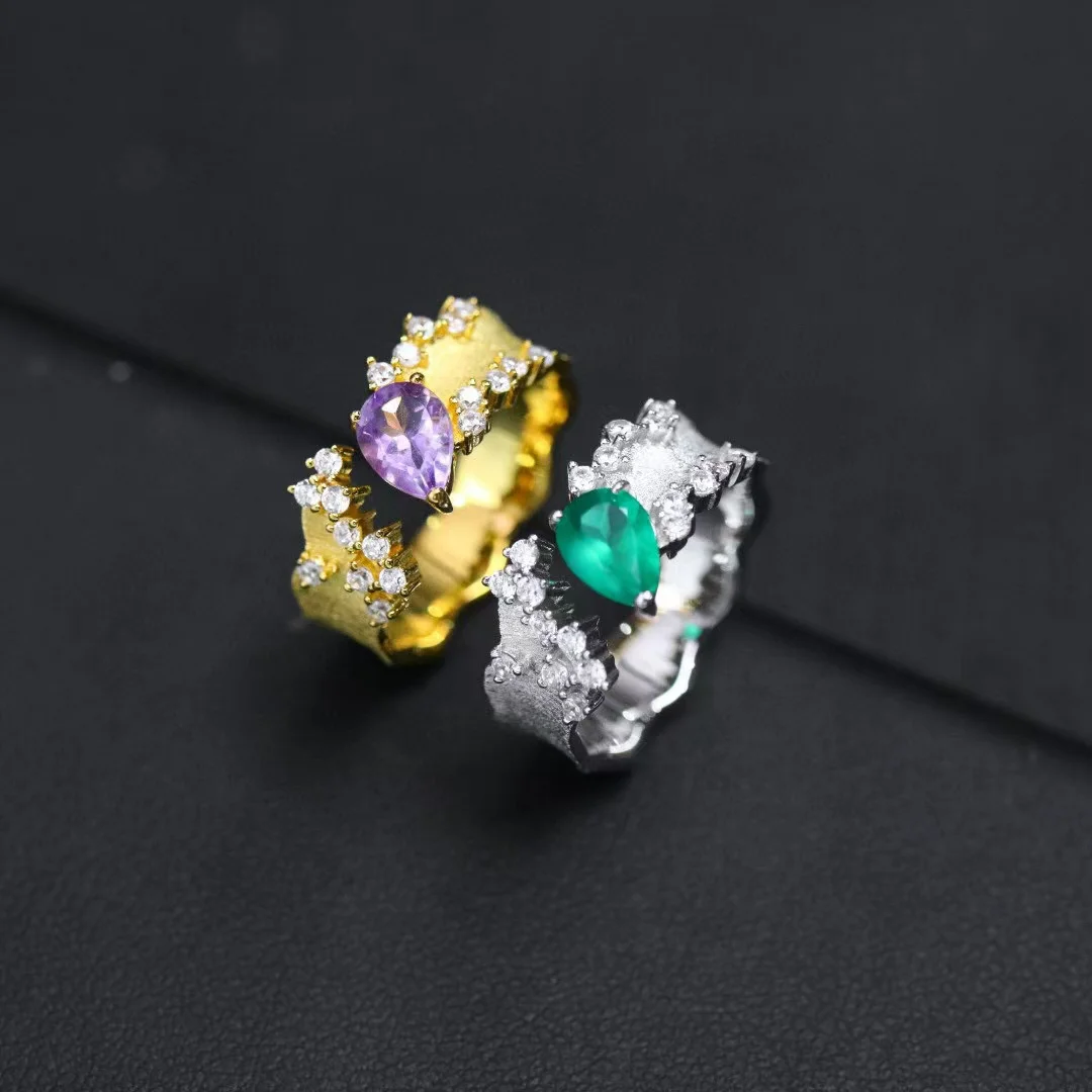 

Кольцо-пасьянс в стиле Bucci из серебра 925 пробы с натуральным аметистом/зеленым агатом, двухцветное кольцо-пасьянс с каплями Rigato, ювелирные изделия