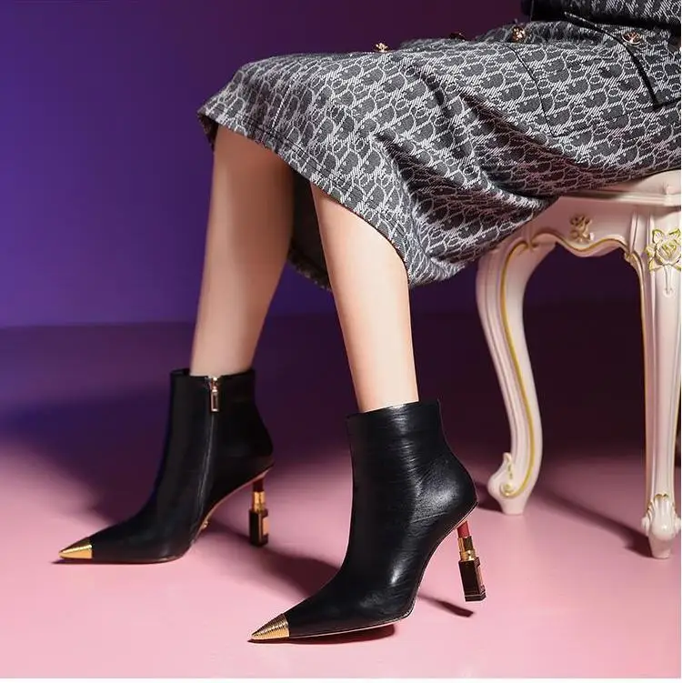 Stivali Chelsea con tacco alto a punta Stivali corti impermeabili da donna con design con cerniera alla moda 2025 Scarpe da donna primaverili e autunnali