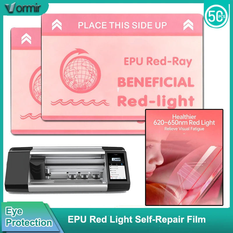 

Vormir 50pcs EPU Red Light Eye Protection HD Clear Hydrogel Films for Plotter Cutter Curved Screen Protector for Cutting Machine