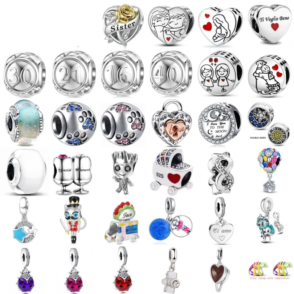 925 Silver Heart-Shaped Bead Ladybug Pendant Suitable For European Original Bracelet DIY Accessories Women's Exquisite Jewelry