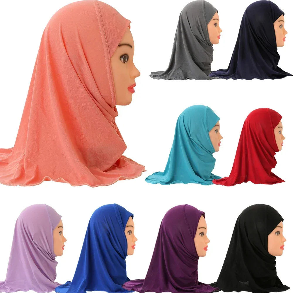 2-6Y One Piece AI Amira Hijab Muslim Kids Girls Scarf Headscarf Sahwl Wrap Islamic Prayer Cap Hat Arab Head Cover Headwear Cap