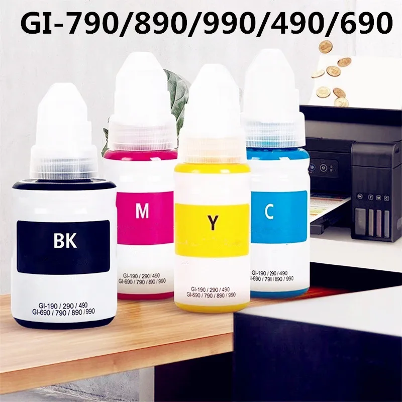 4pcs Suitable For Canon GI-890 Ink G1810 G2810 G3810 G4810 G1800G2800 Including Ink GI-790/990/690/490/190 Filling Dye Ink