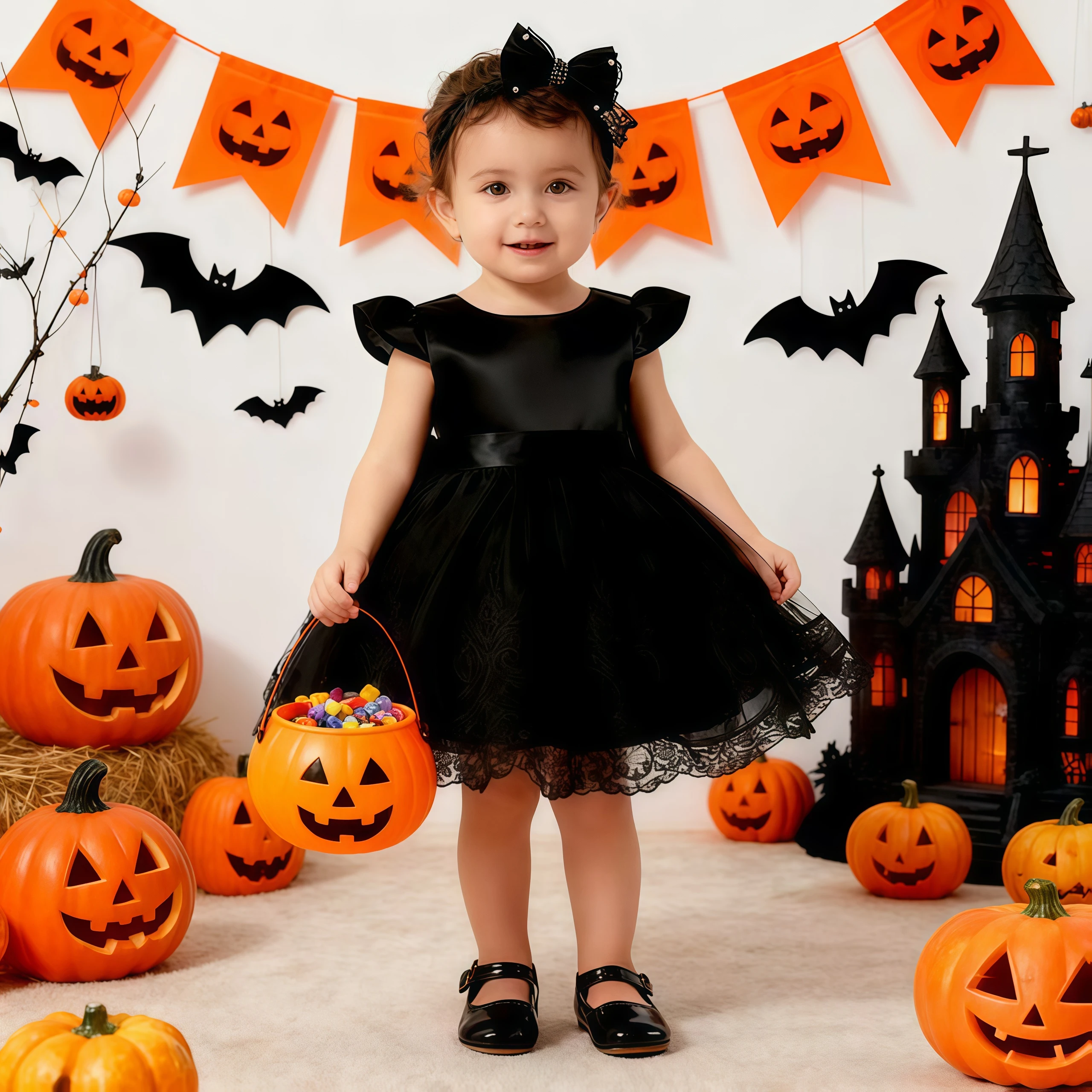 

Черное тюлевое платье с v-образным вырезом и открытой спиной для маленьких девочек, кружевное платье с вышивкой и повязкой для волос для малышей, дня рождения, свадьбы, крещения, Хэллоуина, платье