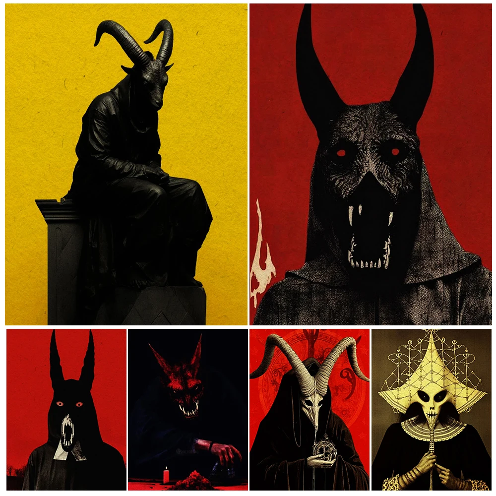 The Horned Demon Lord Of Hell,Vintage Wall Art Canvas Painting Creepy Demon Portrait Gothi Art Poster Print Home Decor Unframed